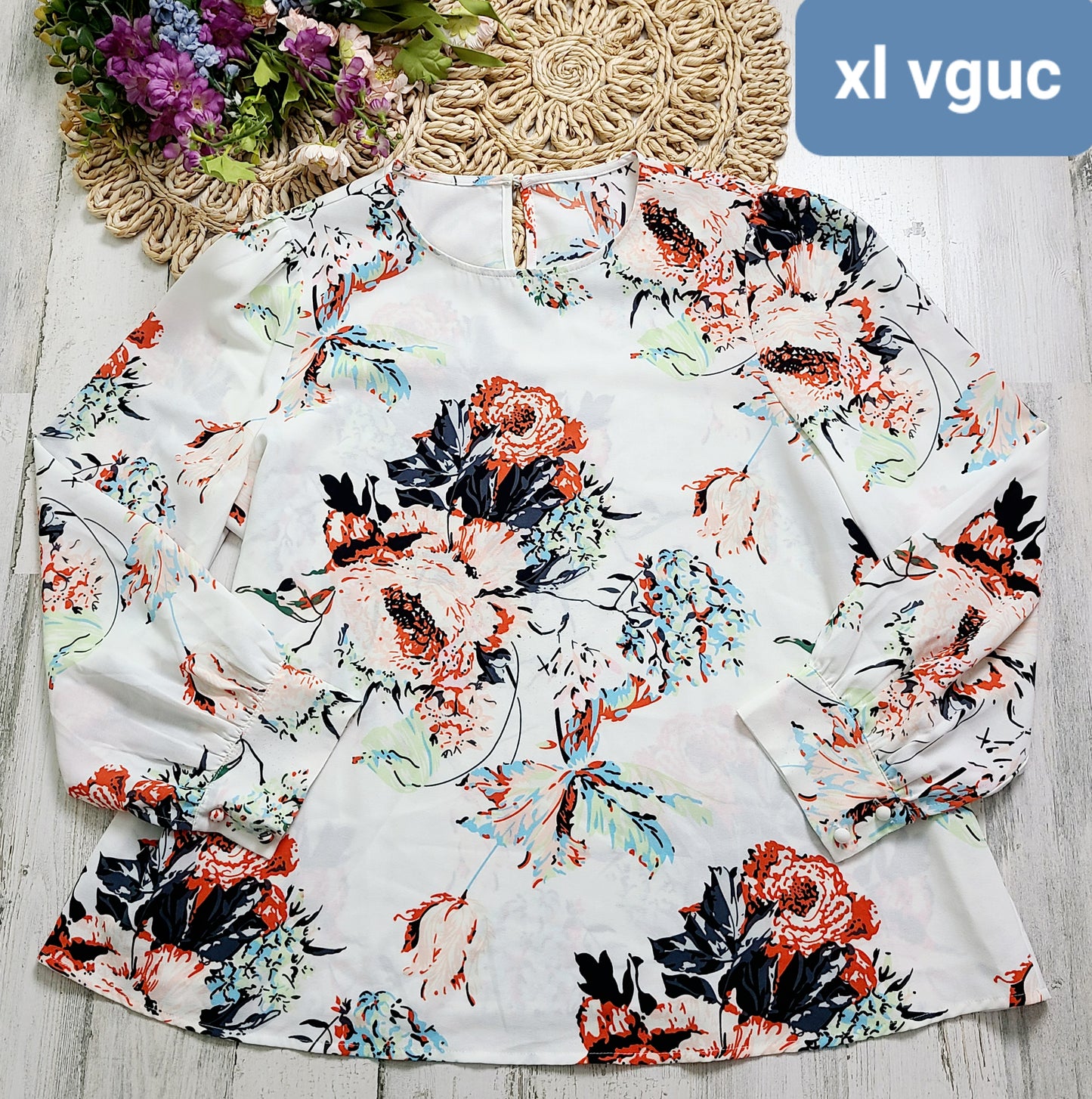 no brand white floral long sleeve blouse