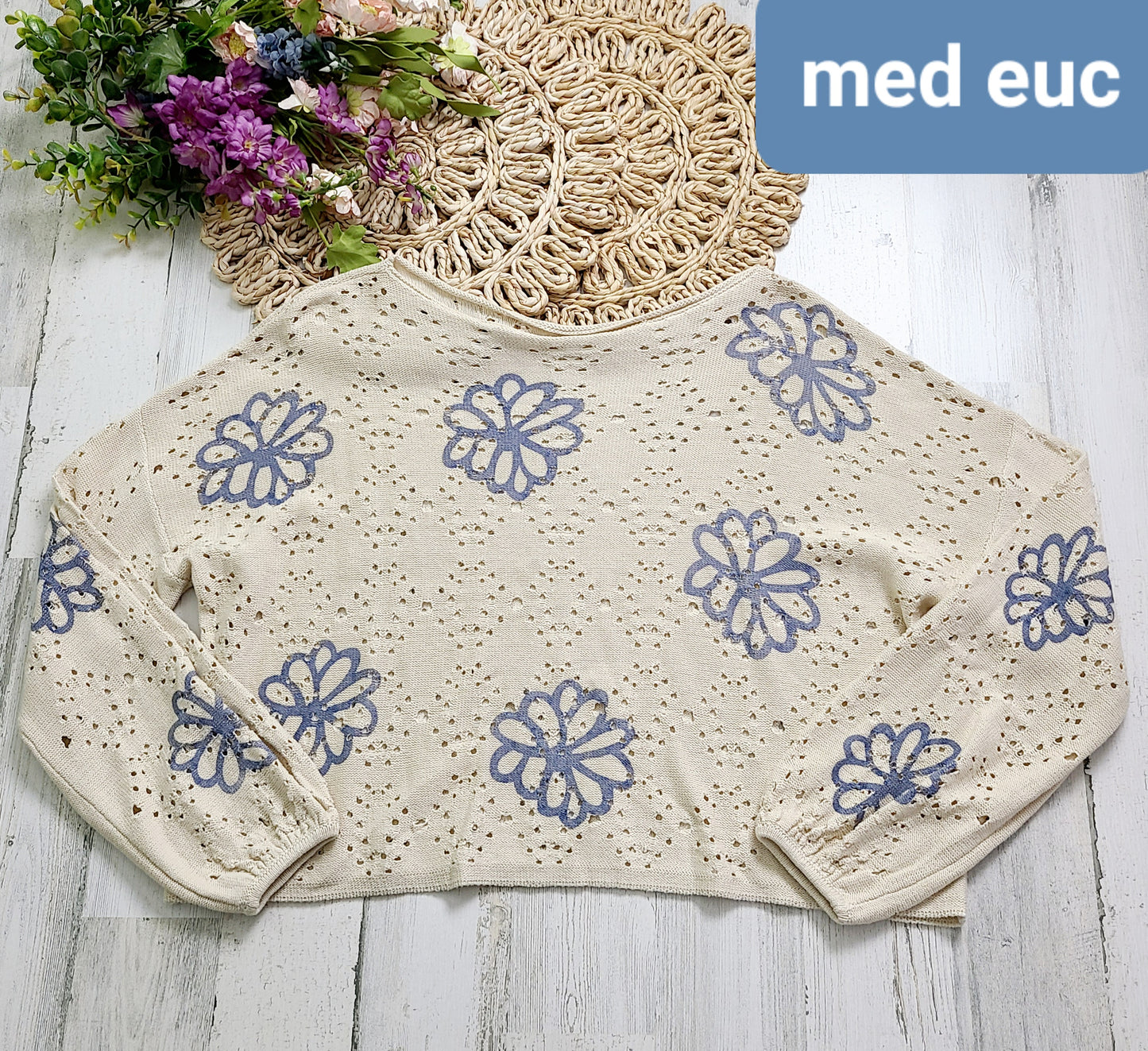 medium boxy knit sweater with flowers