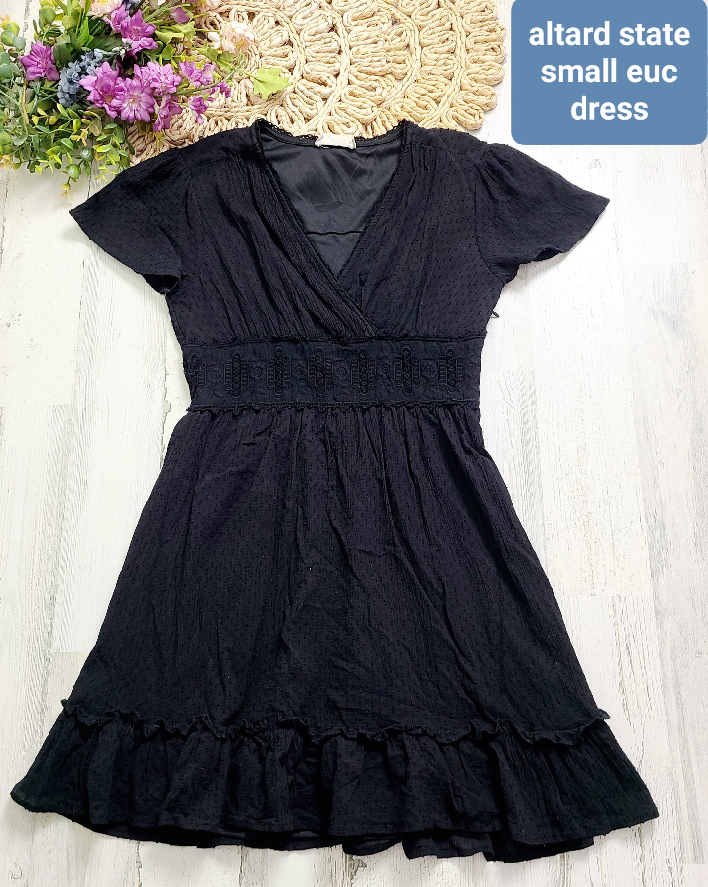altard state black dress smocked waist