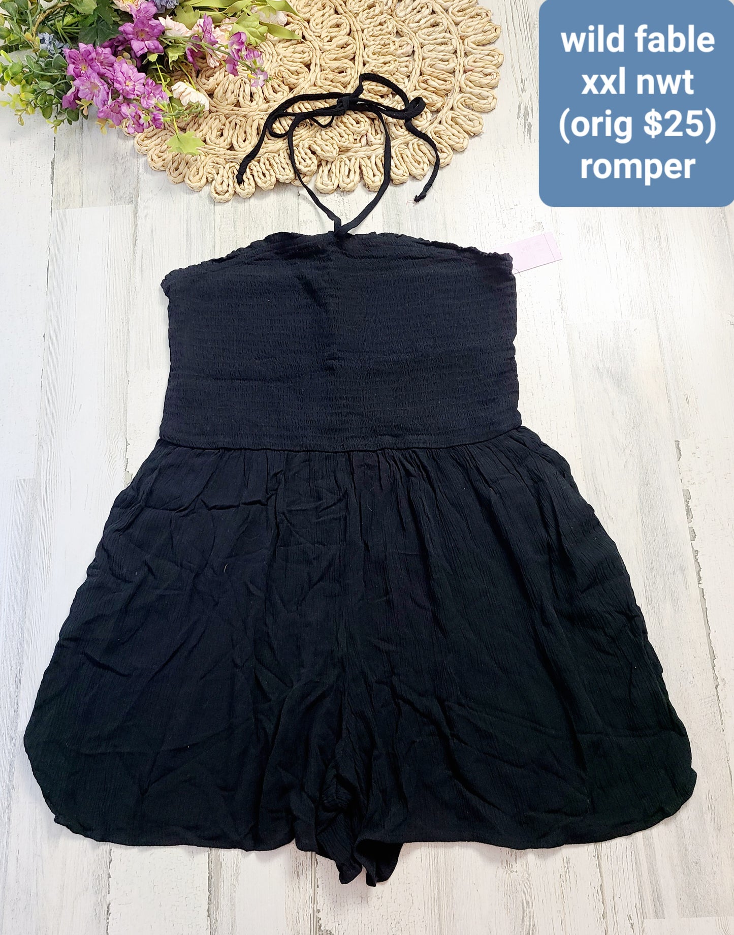 new wild fable smocked black romper halter