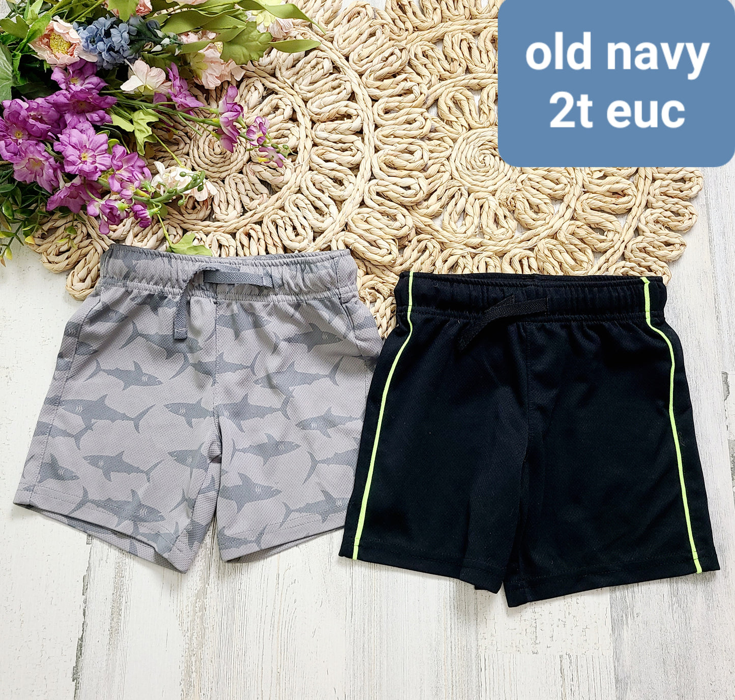 shark shorts and black old navy 2t
