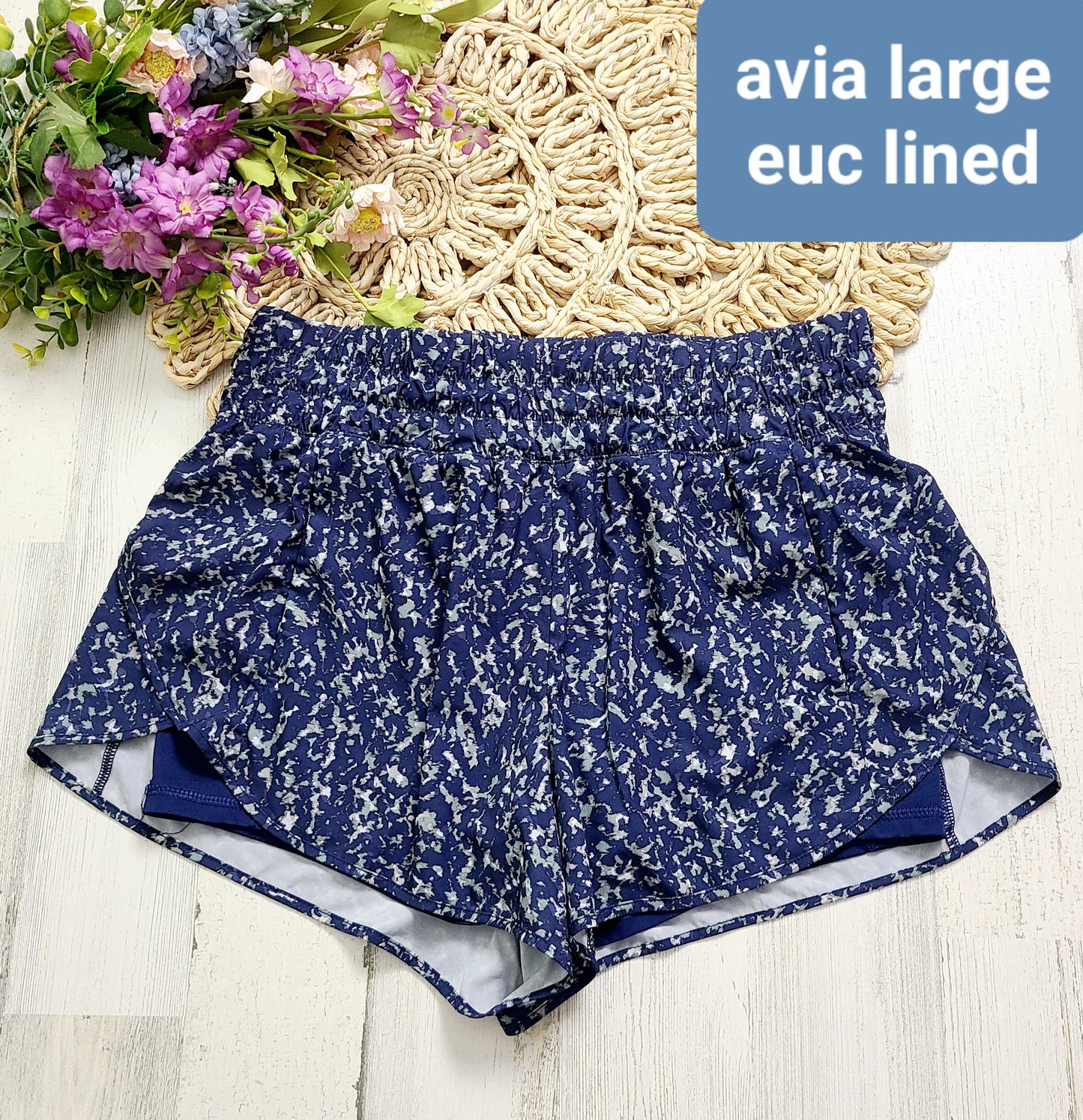 avia blue speckled lined active shorts