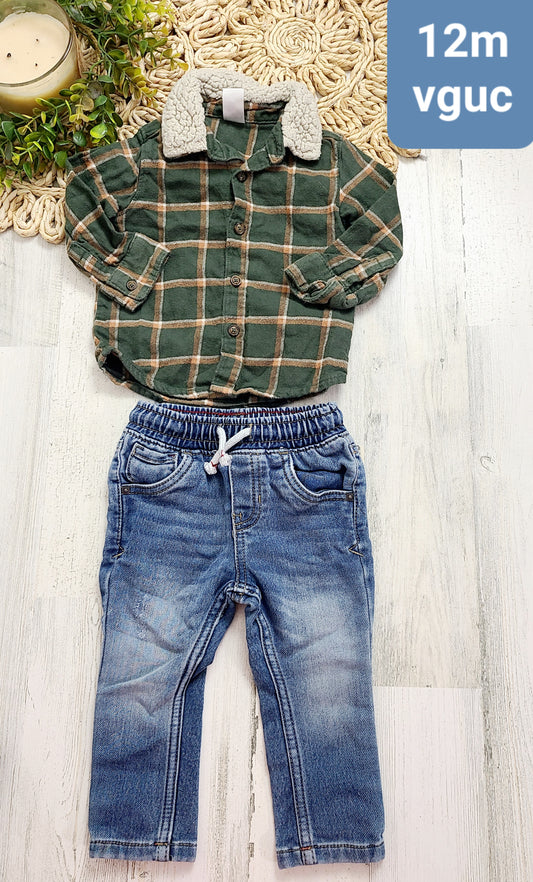 green plaid jeans with drawstring