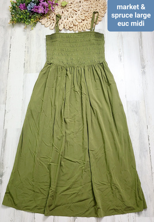 market & spruce olive dress midi smocked