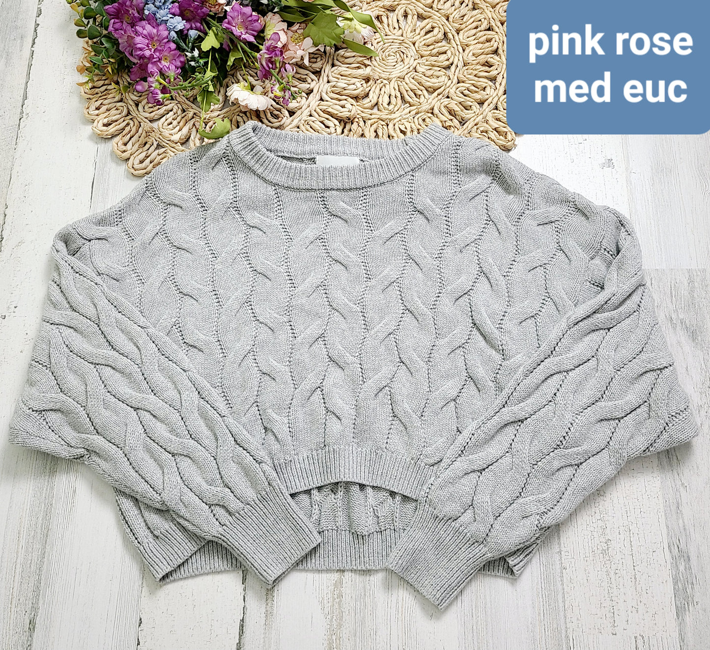 gray sweater pink rose medium
