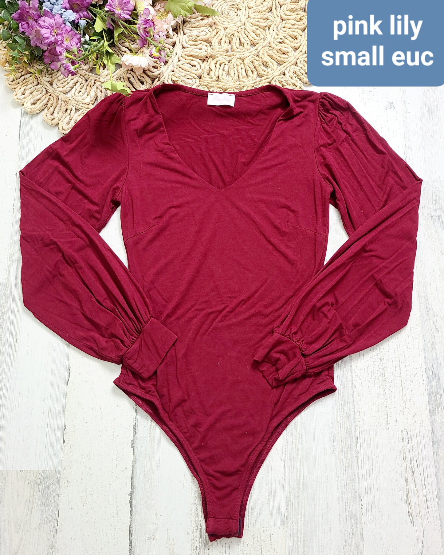 pink lily long sleeve bodysuit red