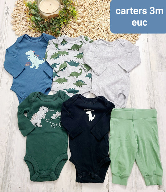 dino 5 onesies and 1 pants