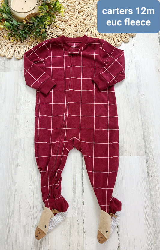 windowpane burgundy fleece carters