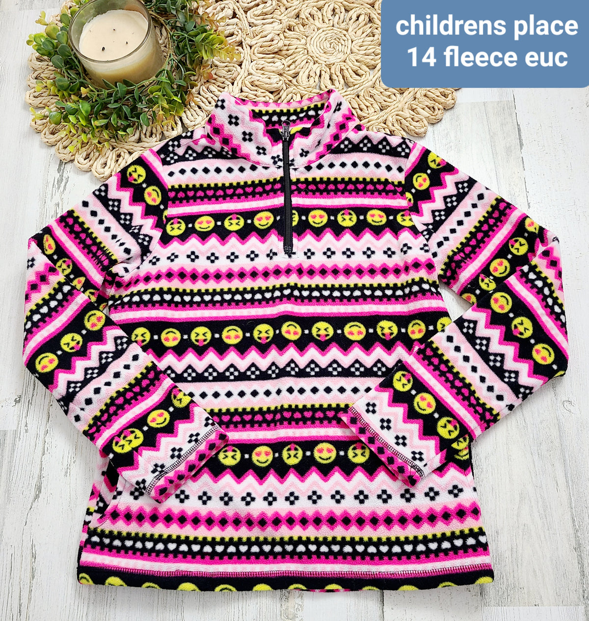 pink and black fleece emoji quarter zip childrens place