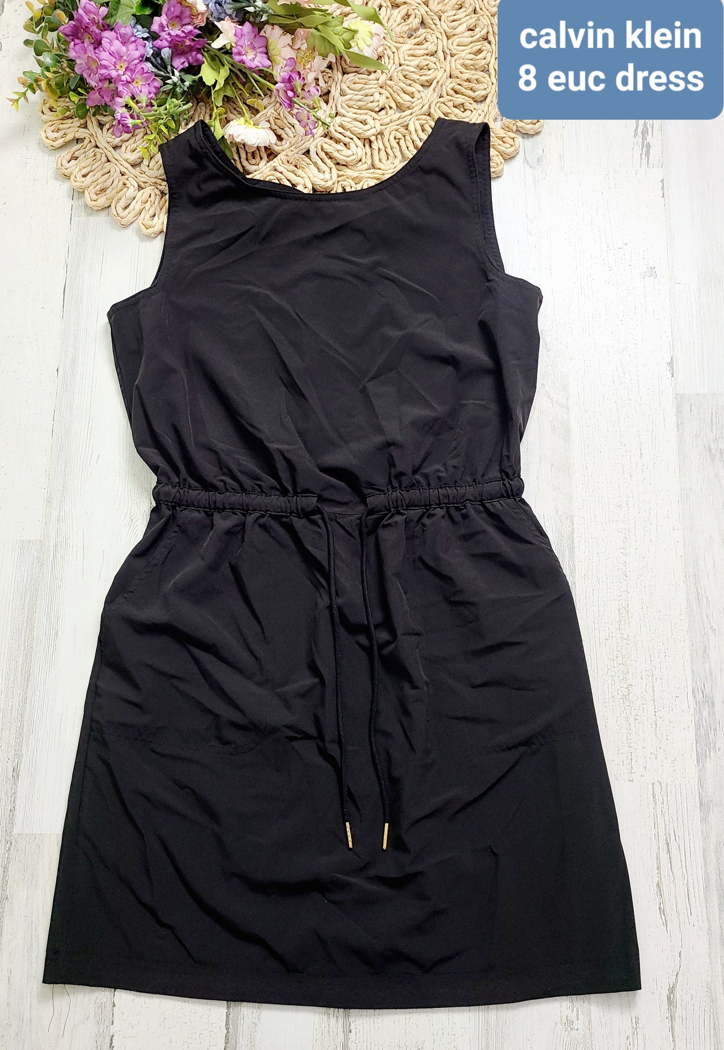 calvin klein black drawstring dress