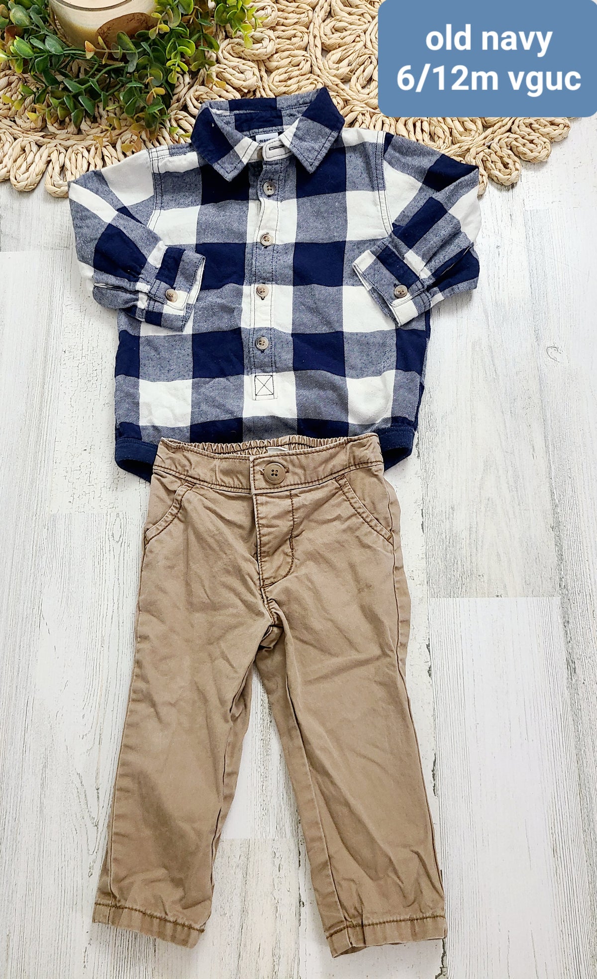 navy white plaid with darker khaki pants old navy