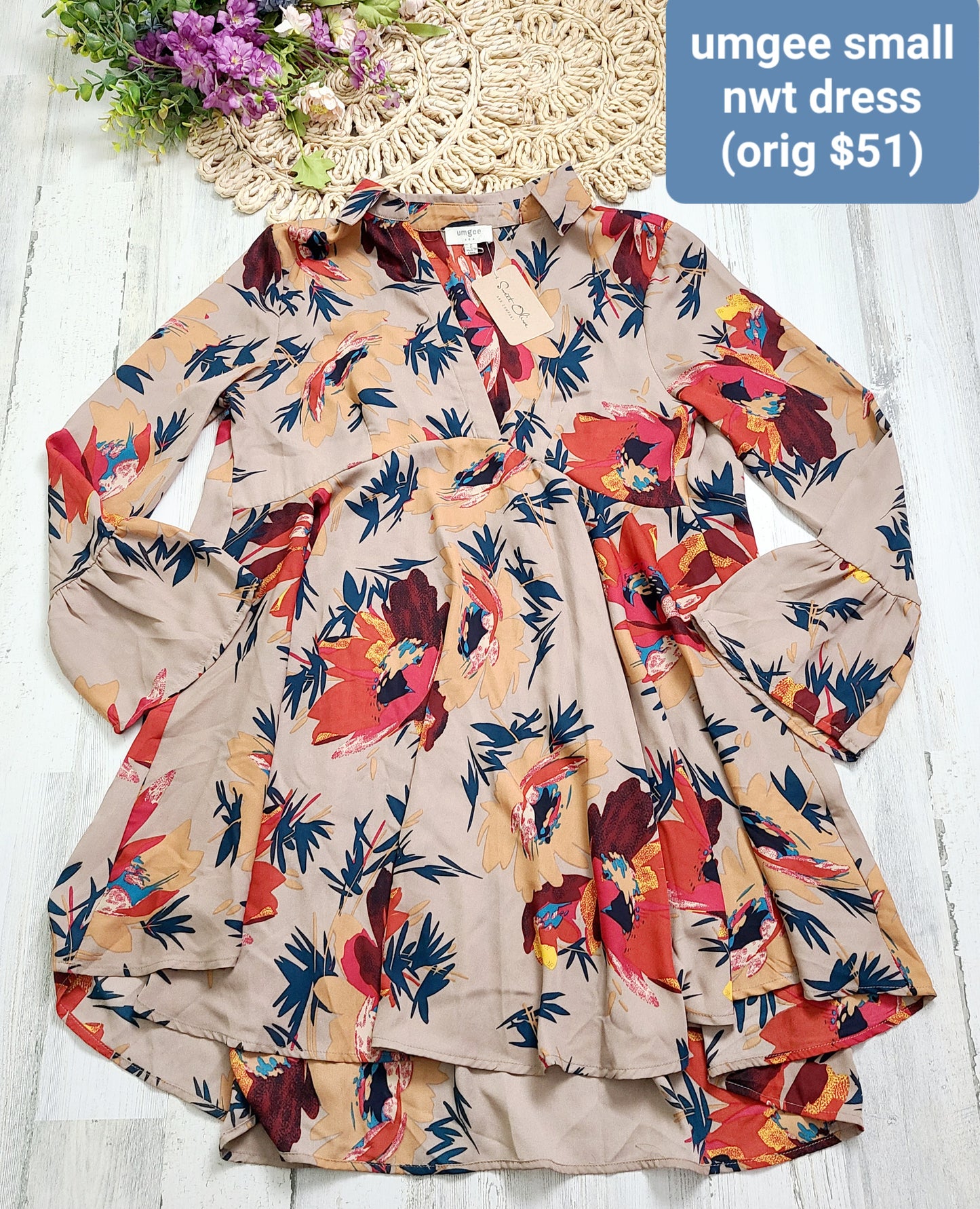new umgee long sleeve orange flowal
