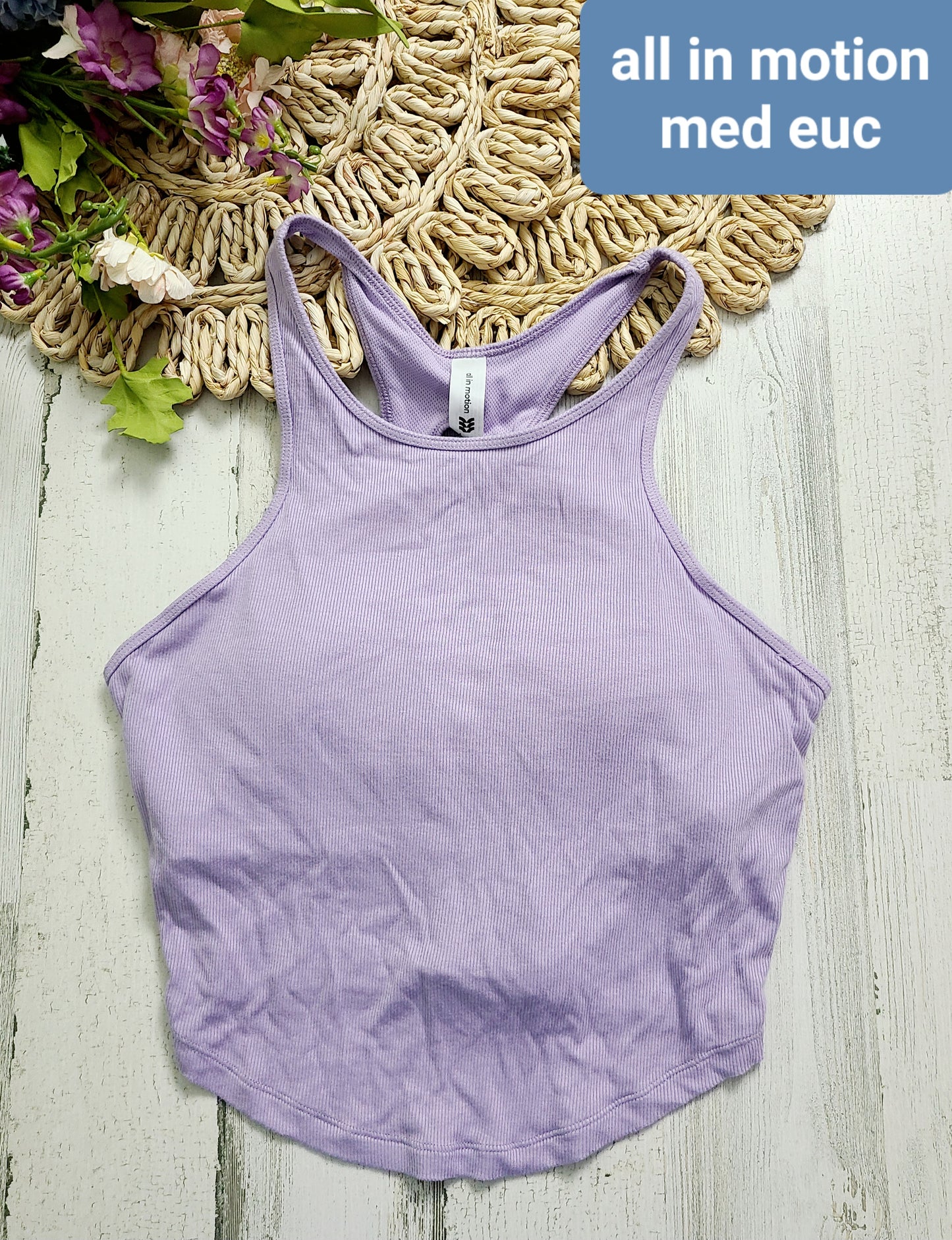 all in motion lavender razorback tank with pads