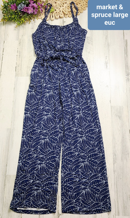 market&spruce navy leaf jumpsuit