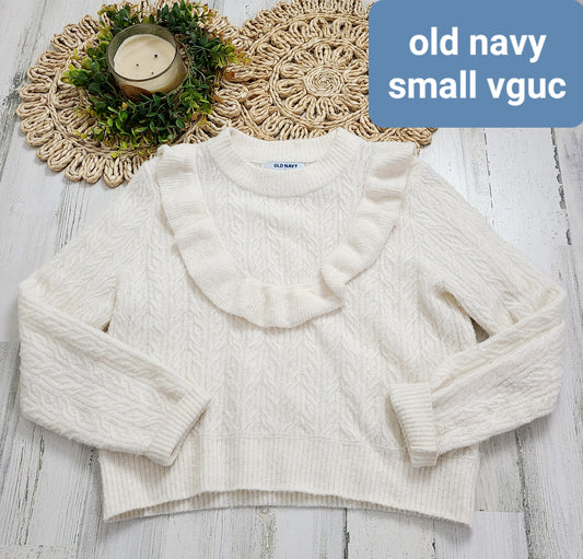 old navy off white sweater with ruffle detail