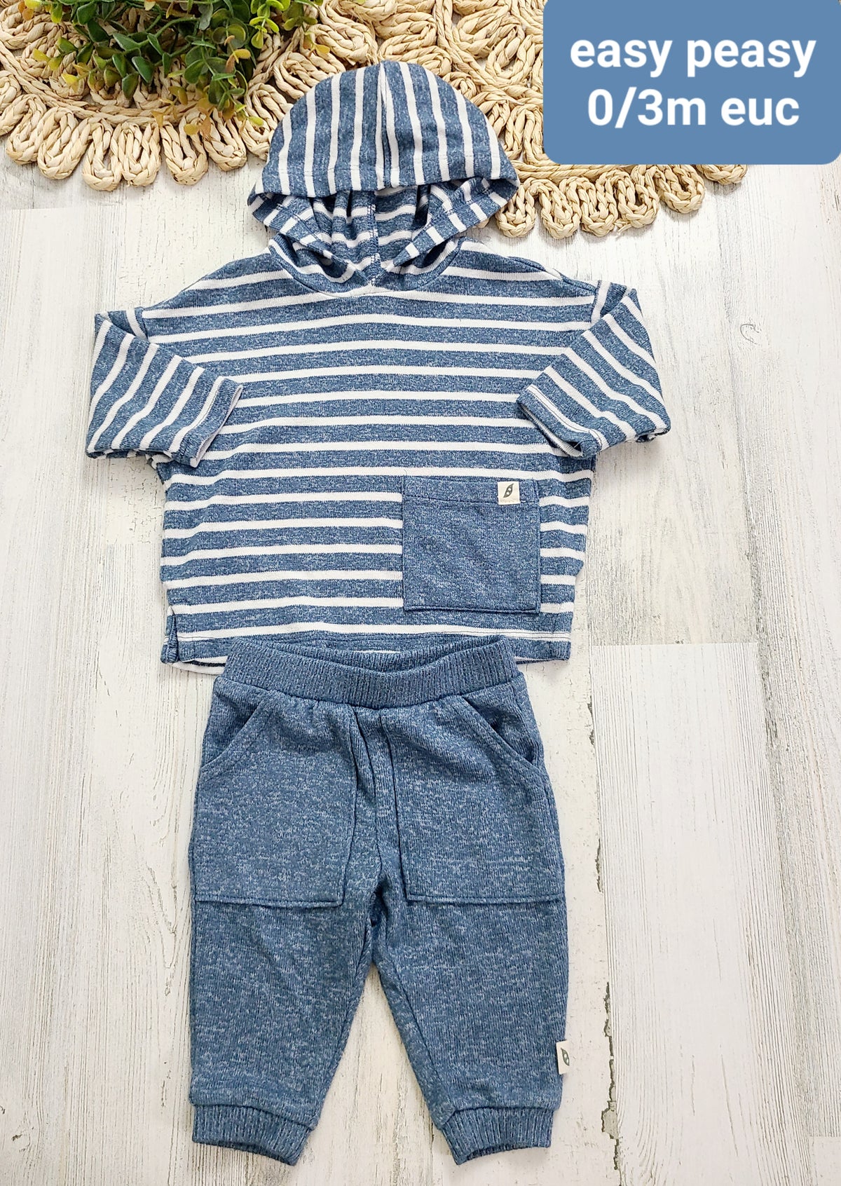 blue soft striped easy peasy outfit