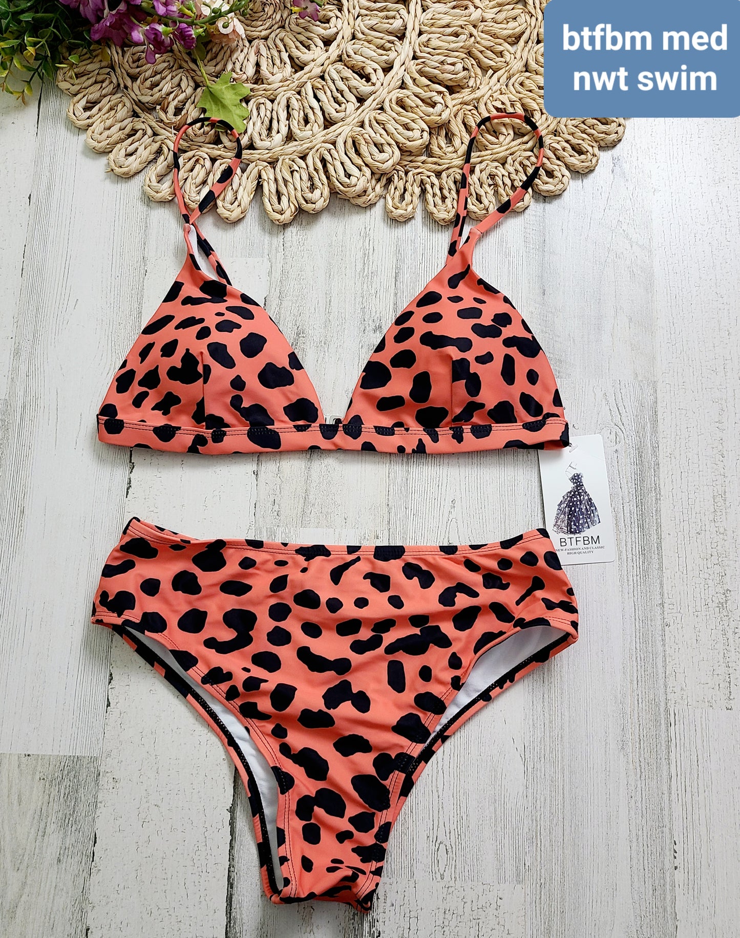 orange leopard swim btfbm new