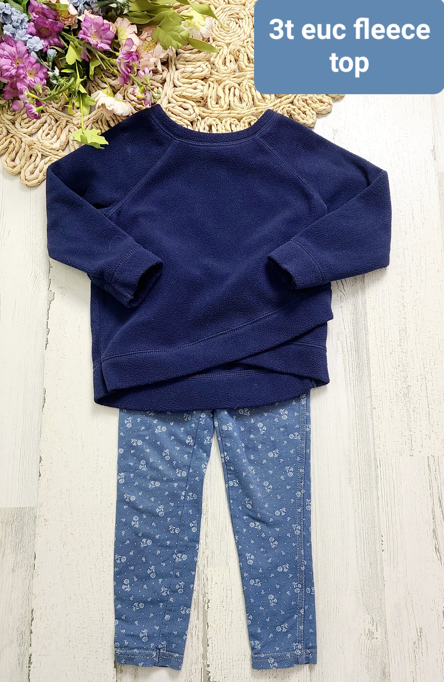 navy fleece with floral leggings