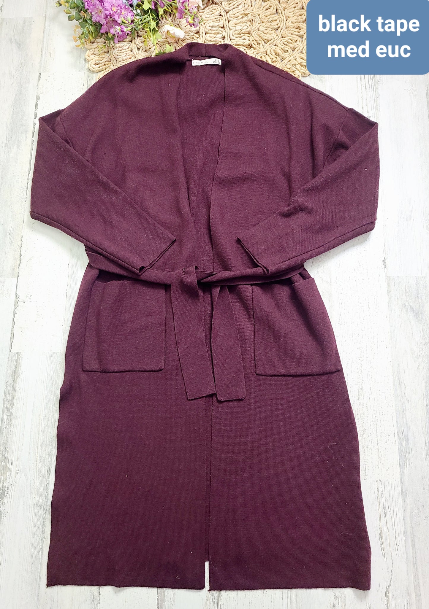 maroon tie waist cardigan black tape