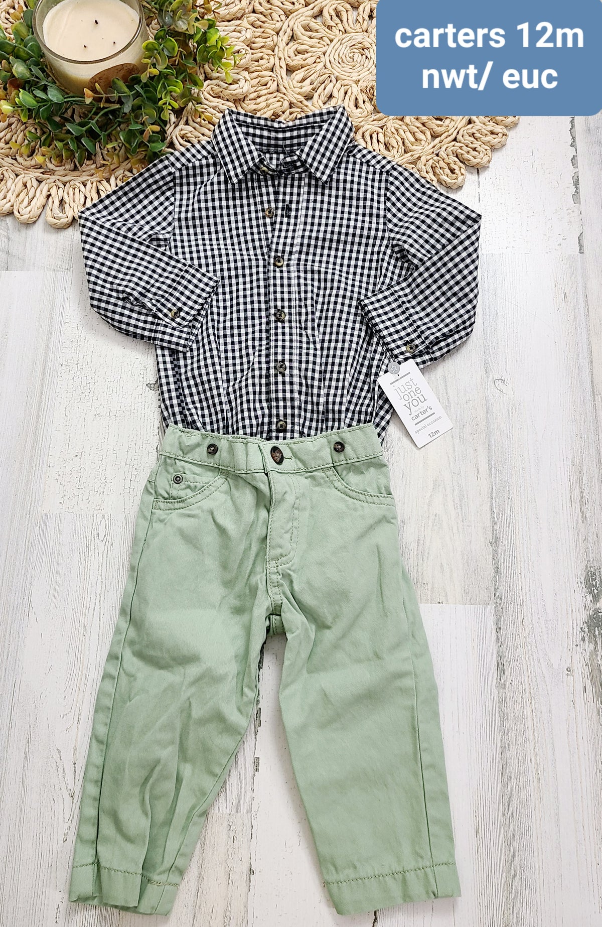 carters just one you dress shirt green pants