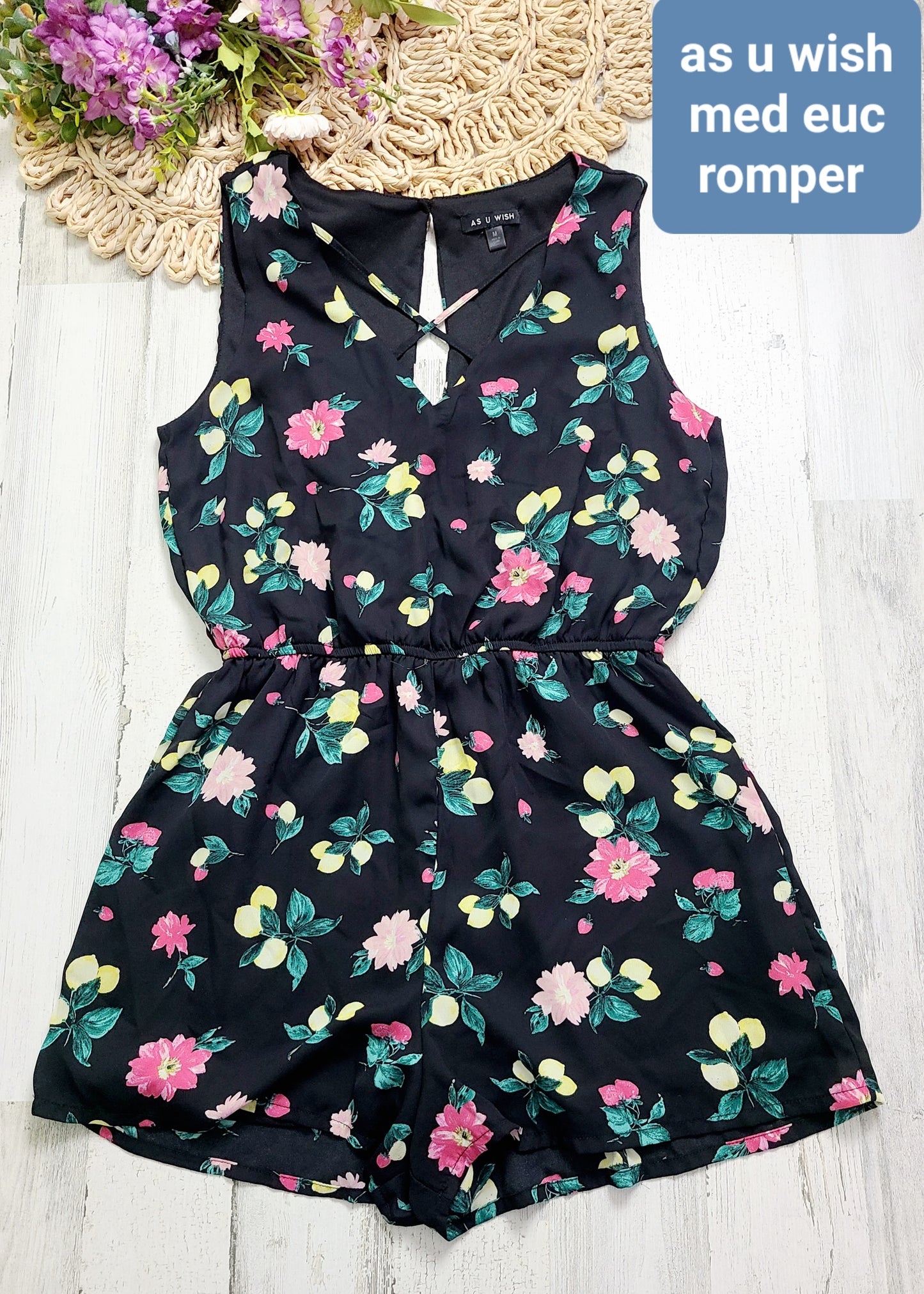 as u wish romper black with flowers