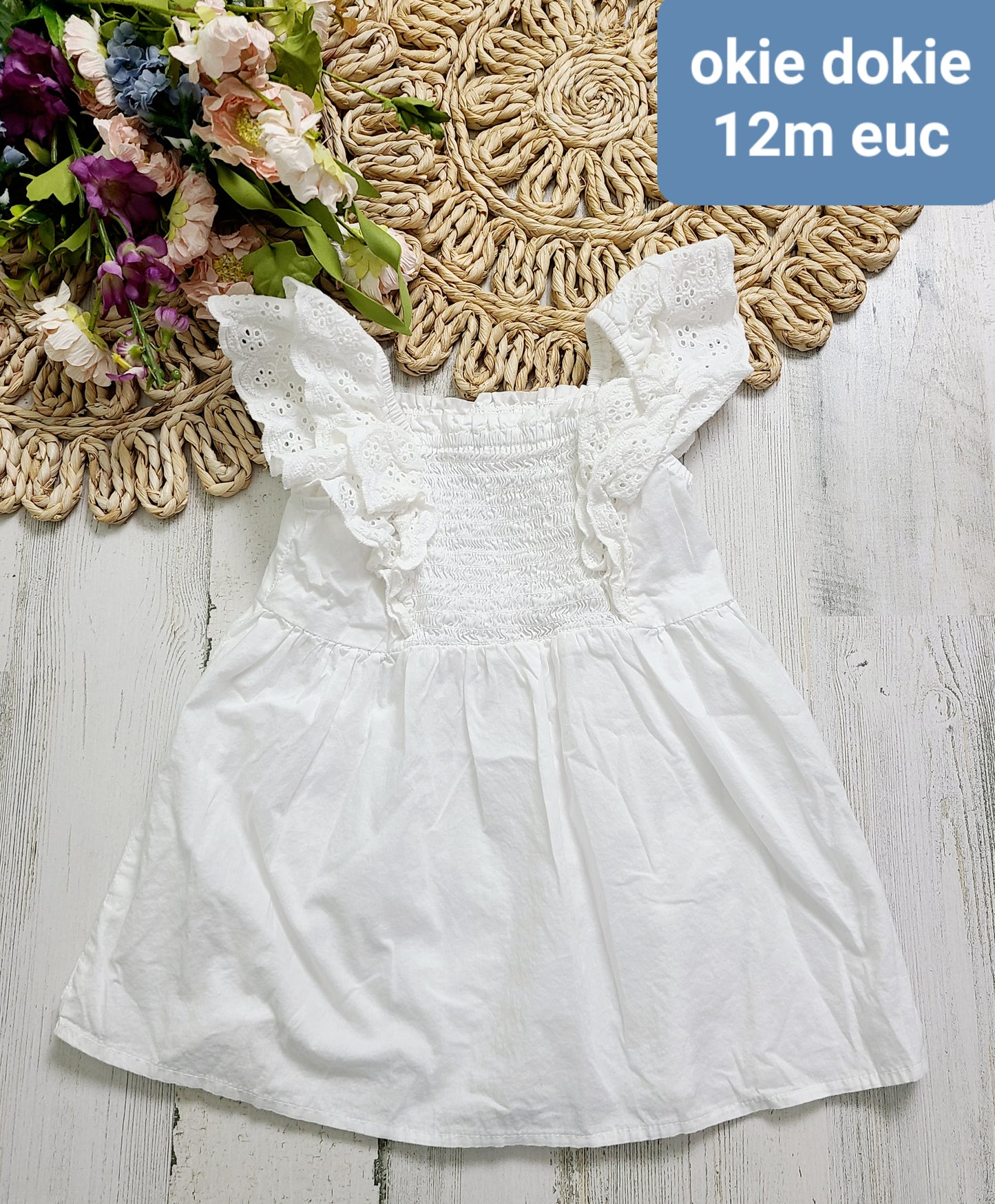 okie dokie white dress 12m