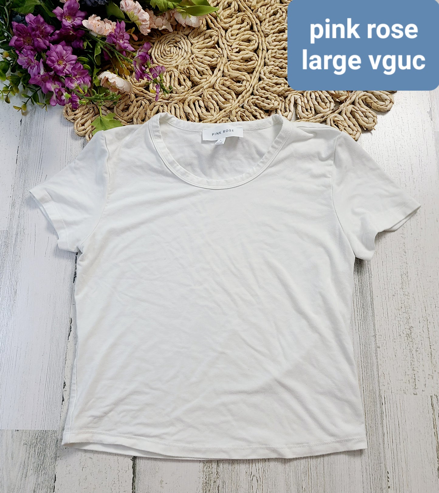 pink rose white tee