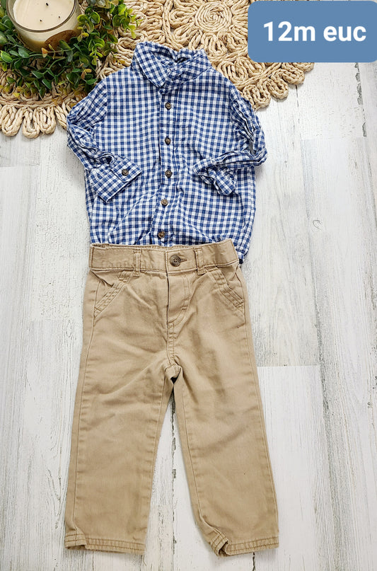 blue dress shirt onesie and khaki pants 12m