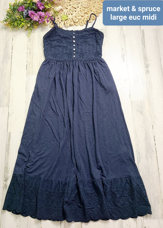 market & spruce navy midi eyelet dress