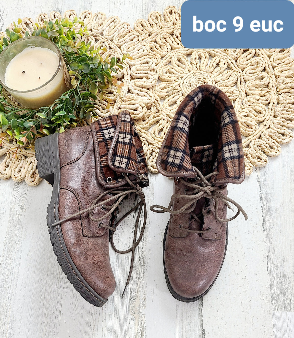 brown plaid boots boc