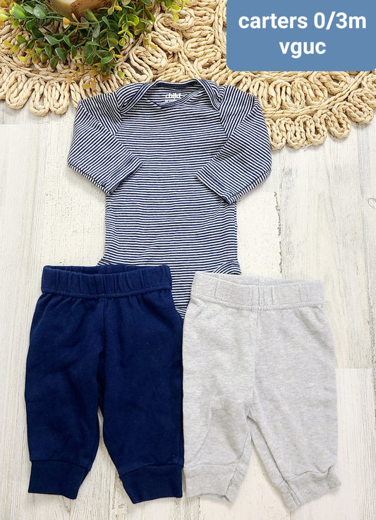 navy and gray carters 0/3m bundle