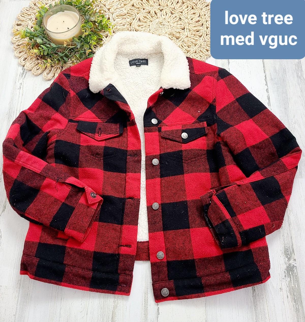 buffalo plaid sherpa love tree
