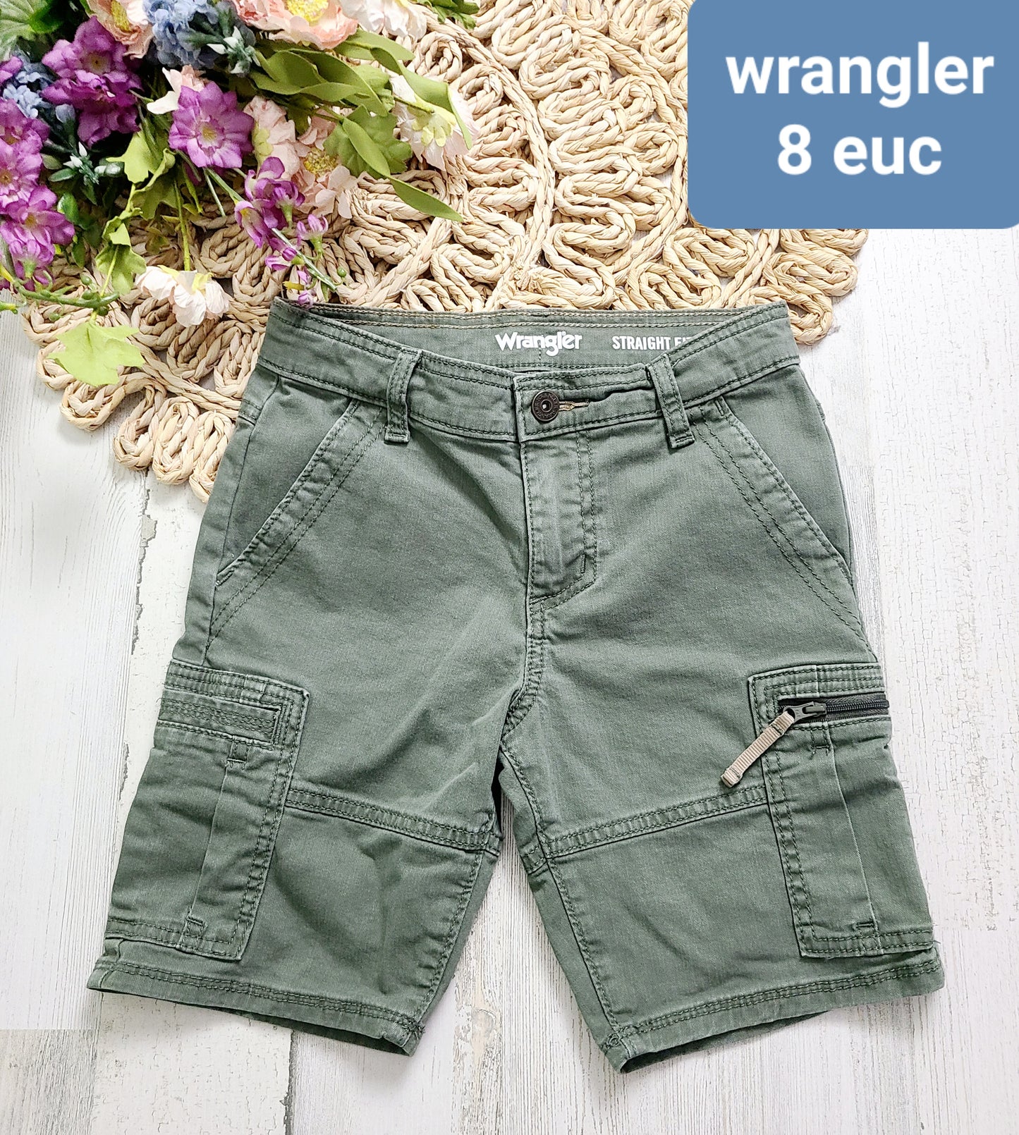 wrangler green 8y shorts zip pocket