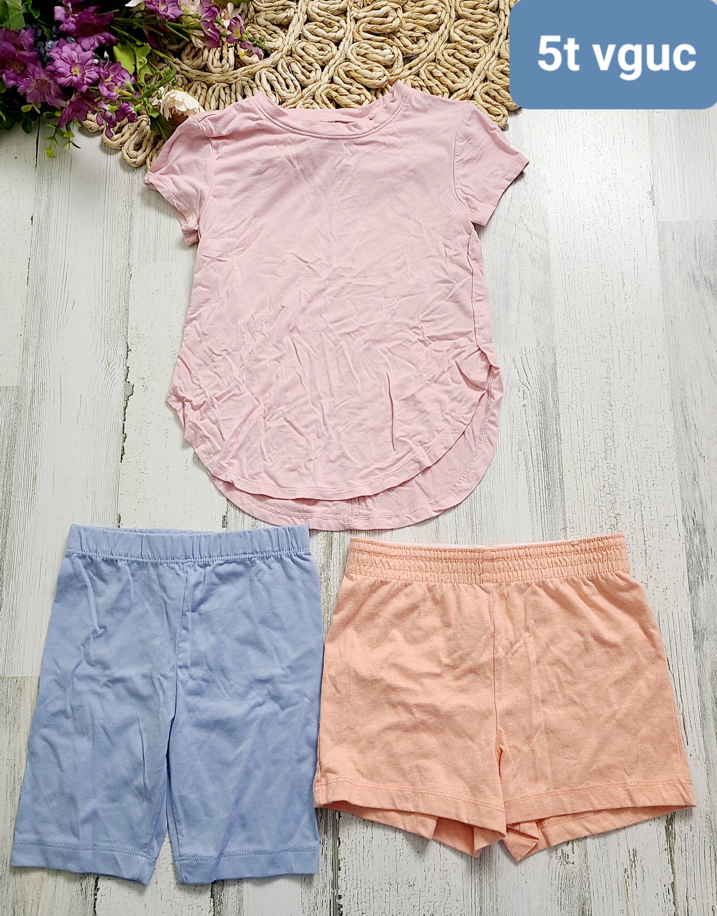 5t tee blue shorts coral shorts