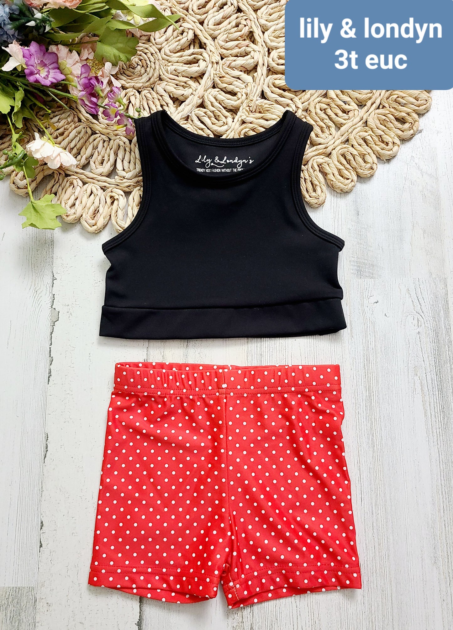 lily&london black crop red dot shorts