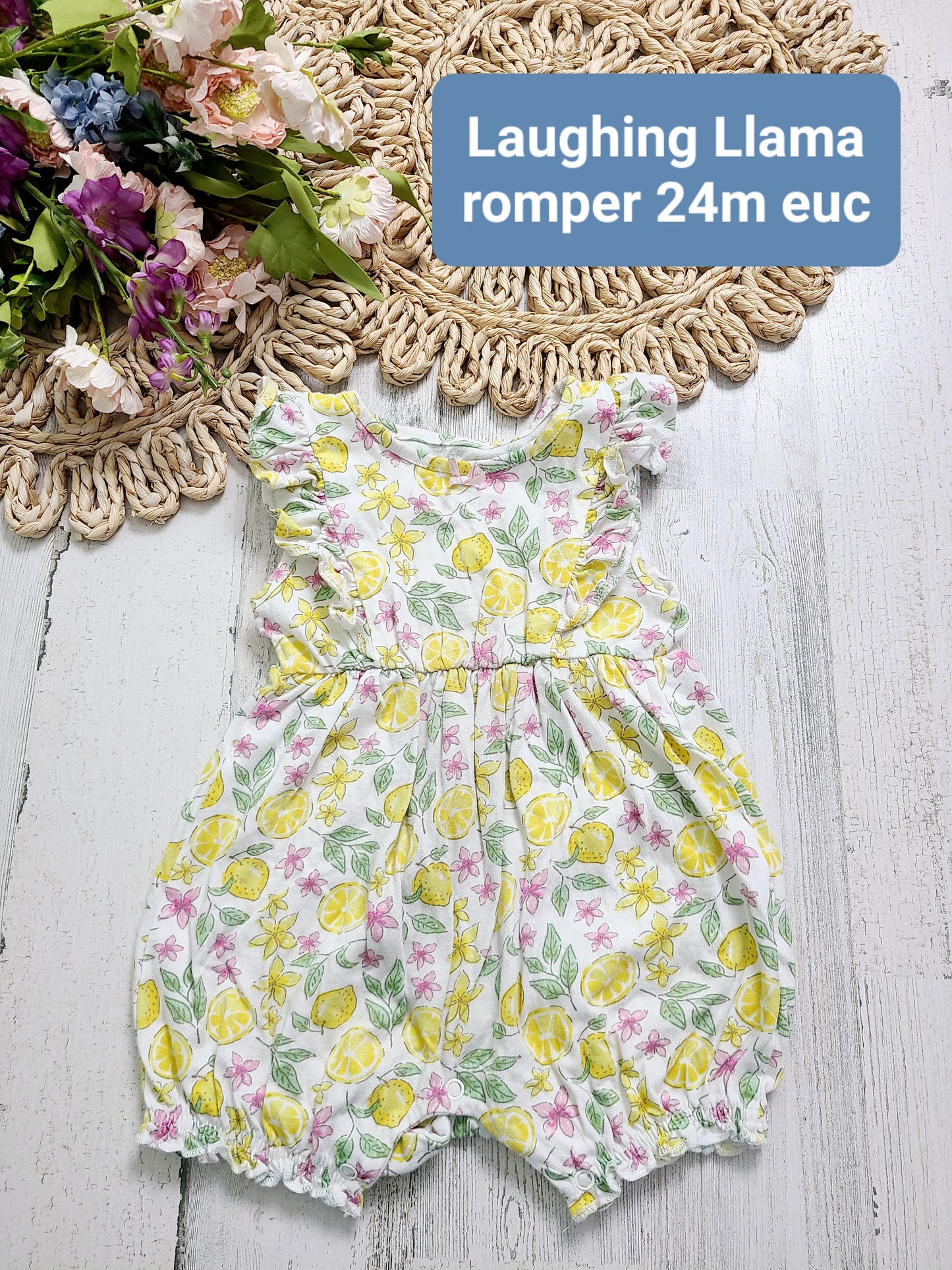laughing llama lemon romper
