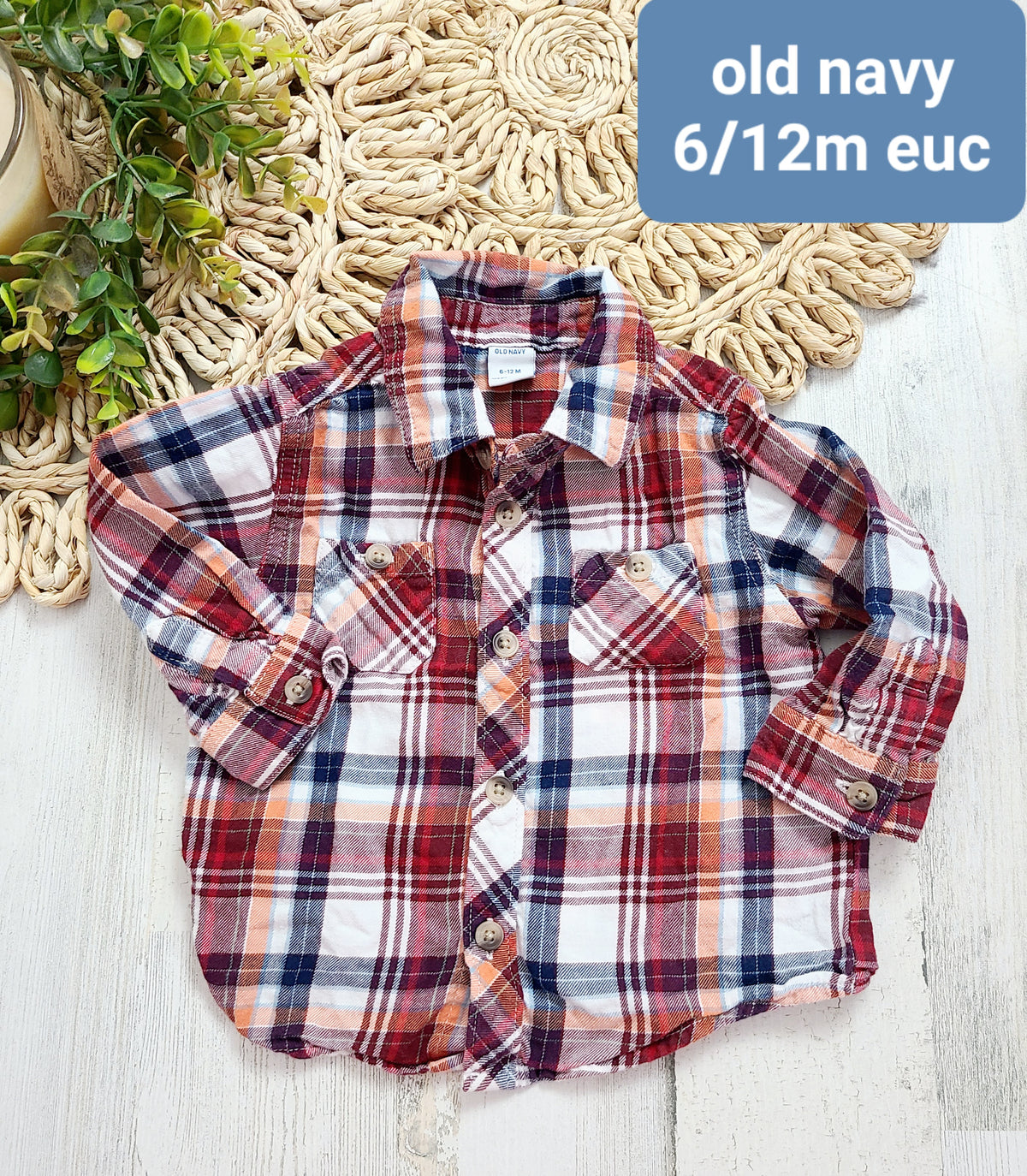 burgundy plaid old navy 6/12m