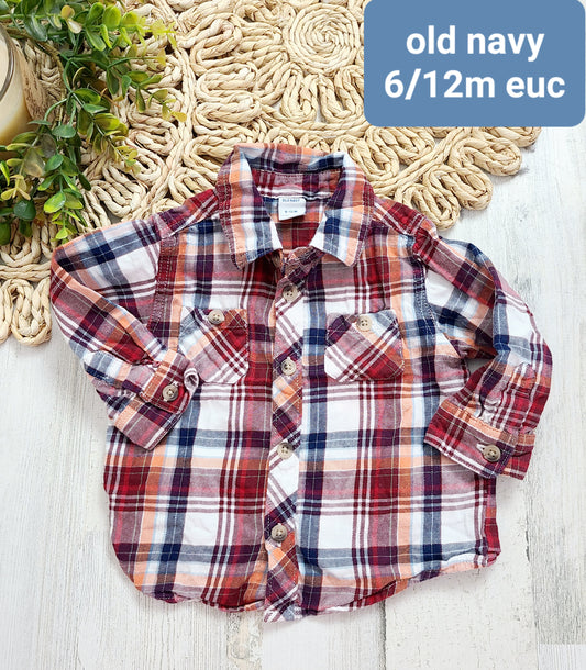 burgundy plaid old navy 6/12m