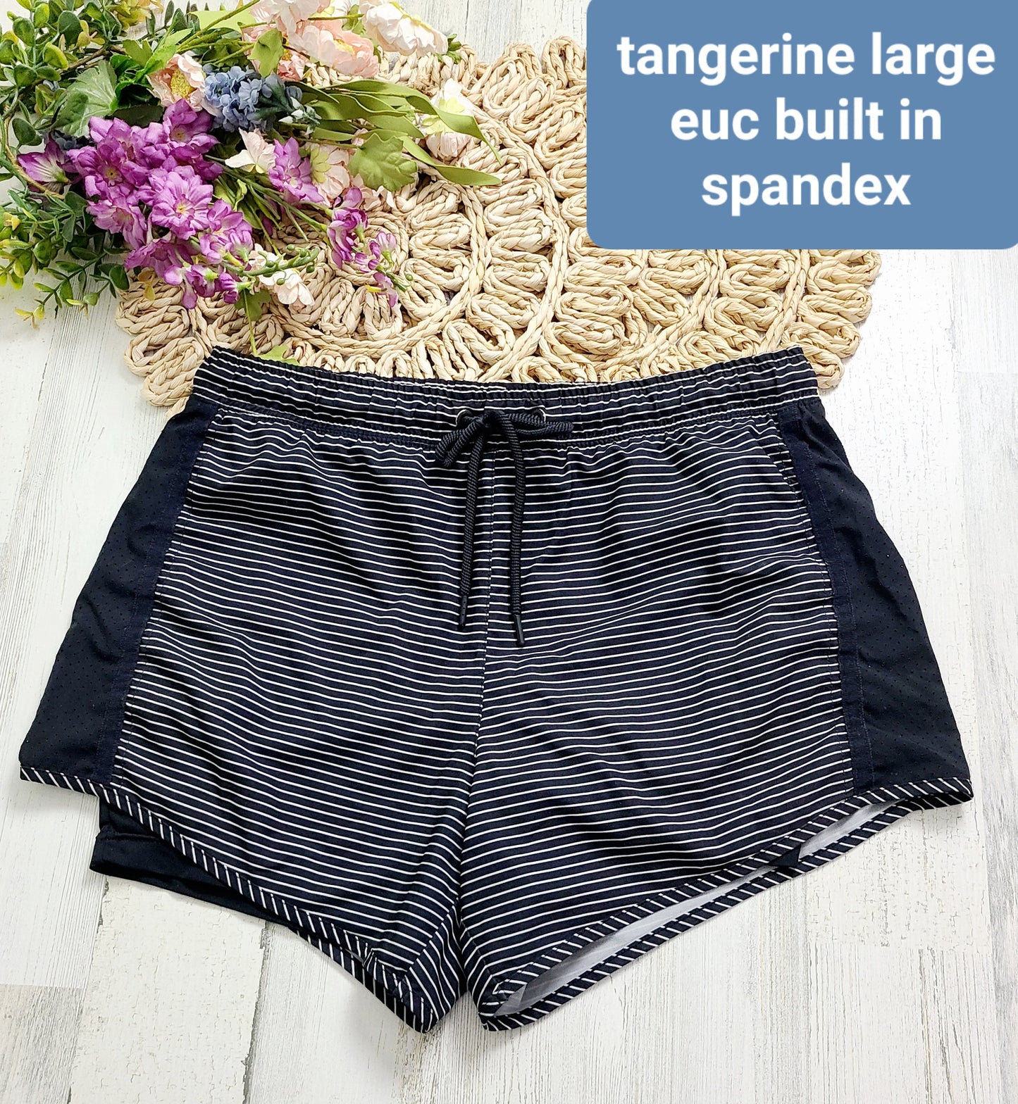 tangerine striped active shorts spandex inside
