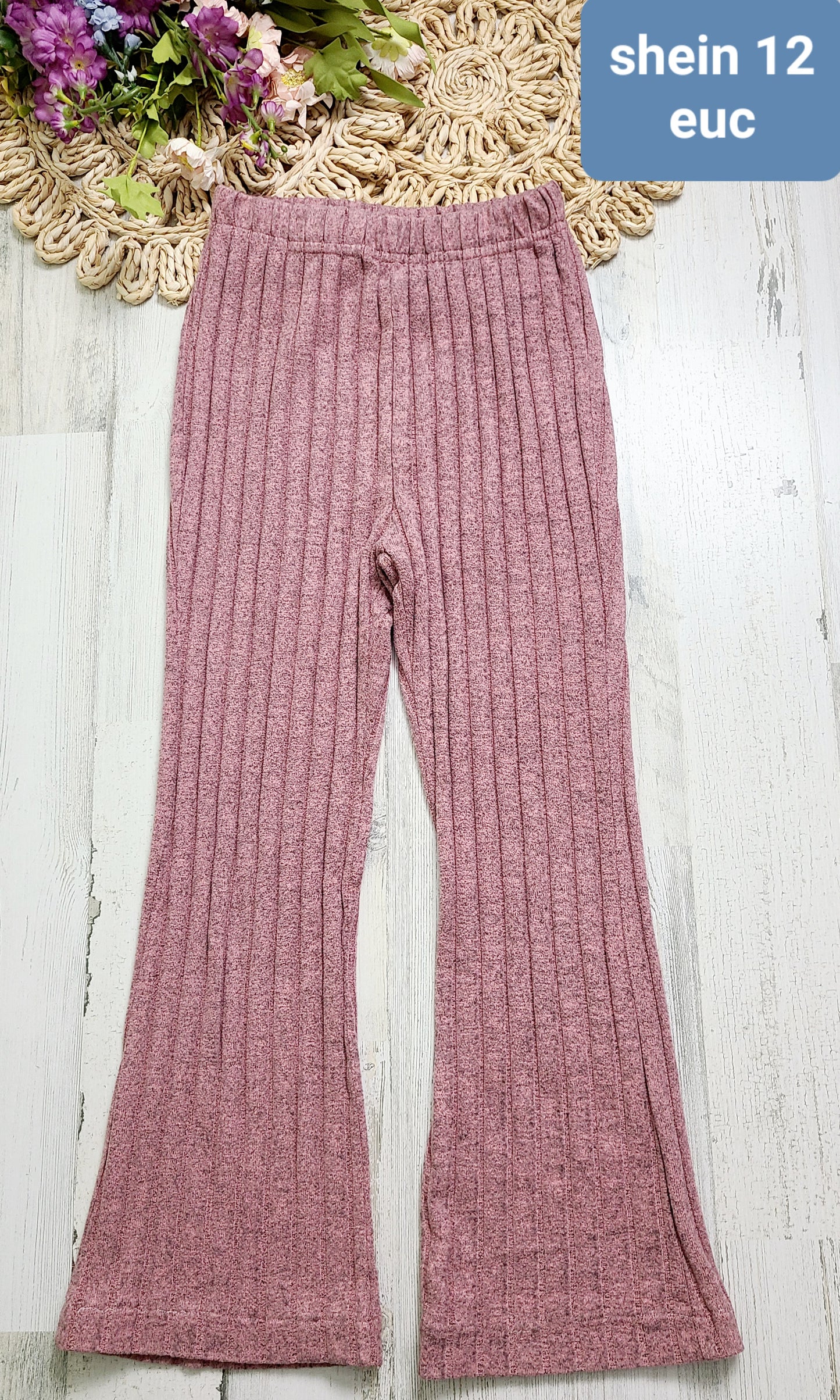 shein pink ribbed flares