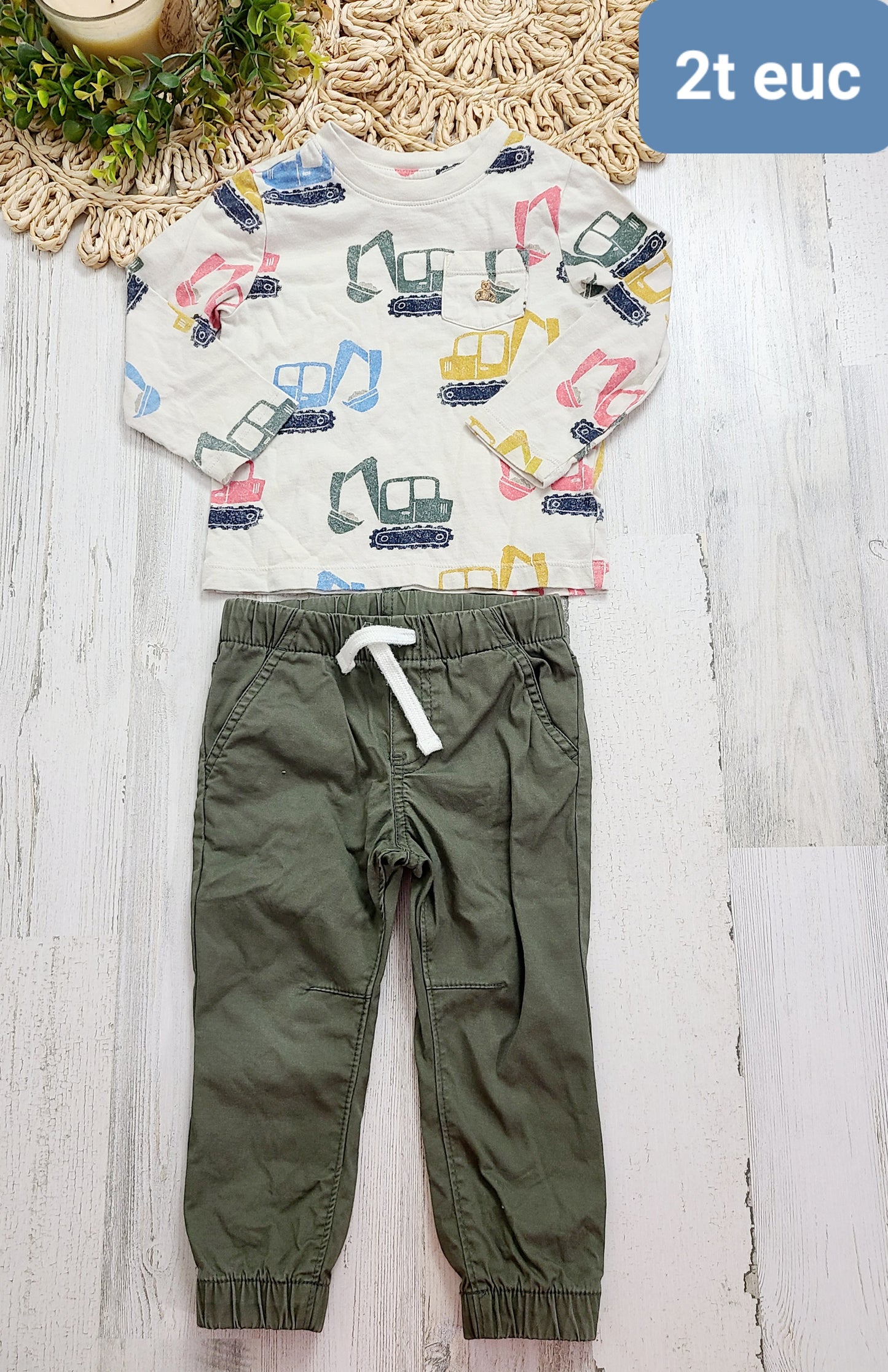excavator and joggers