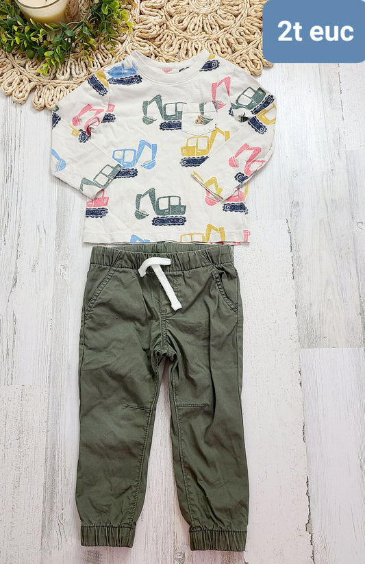 excavator and joggers