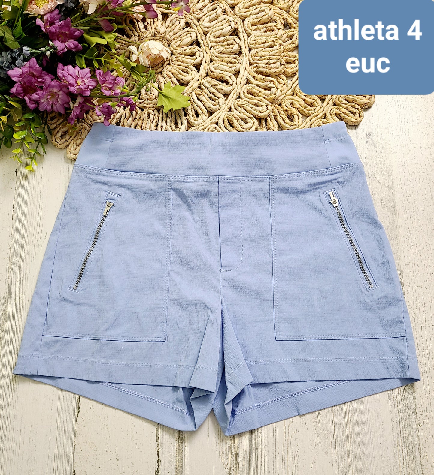 athleta blue shorts zip pockets