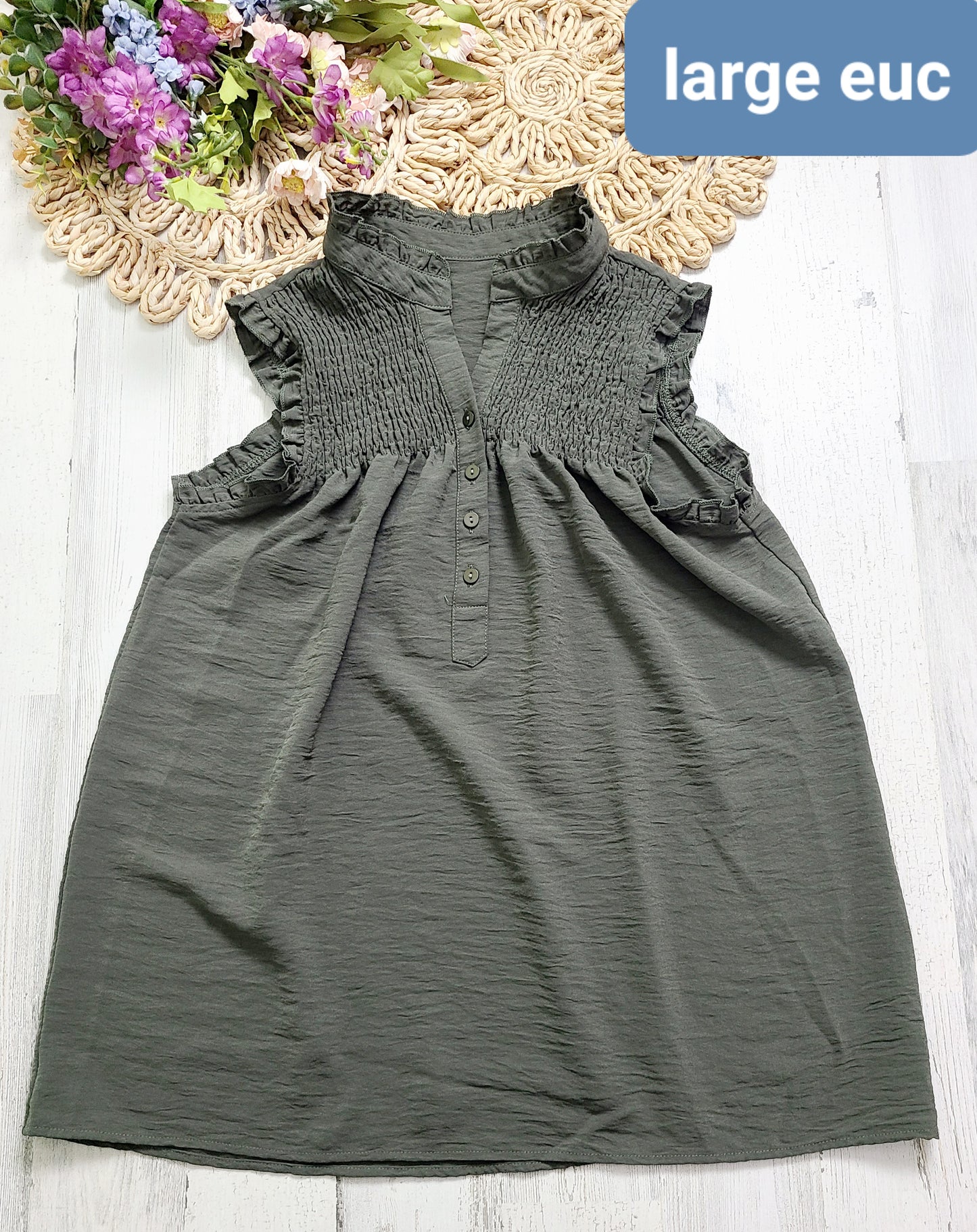green smocked henley tank no braned