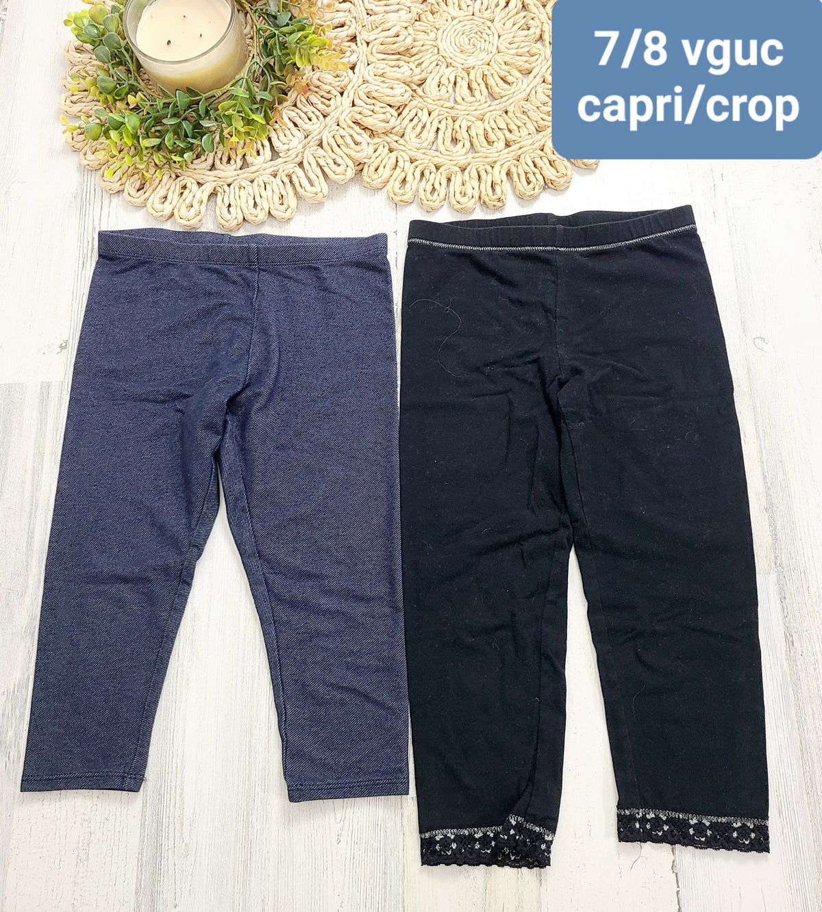jean color and black capri/crop leggings