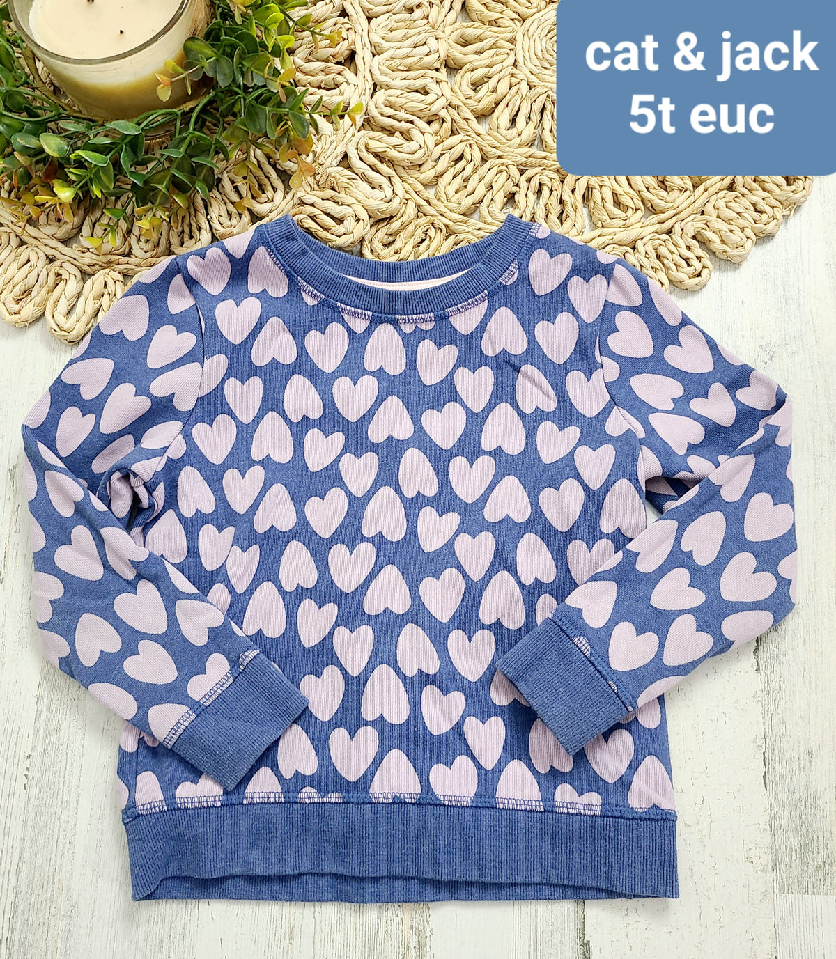 blue and pink hearts crewneck cat & jack