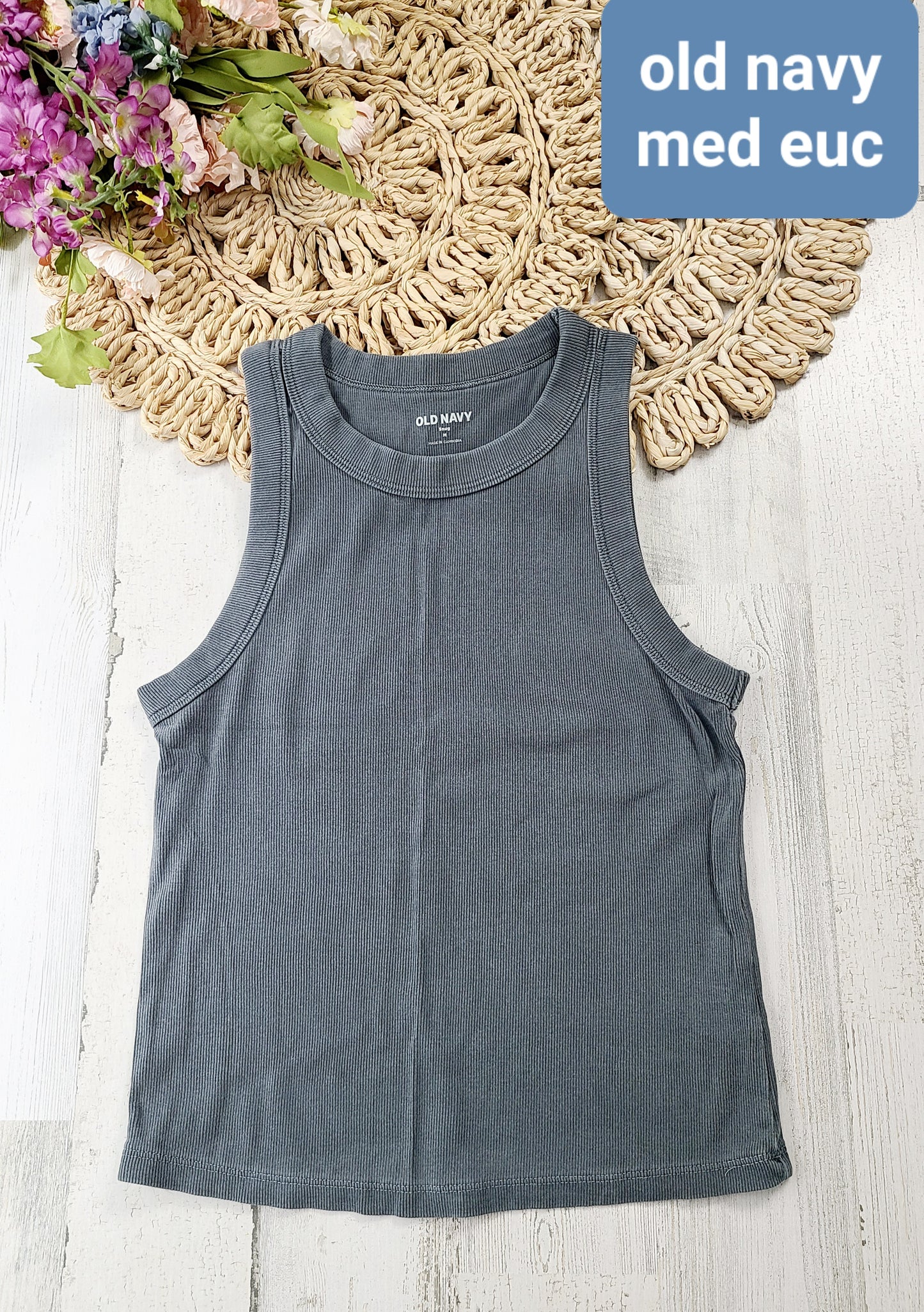 old navy high neck ribbed tank gray