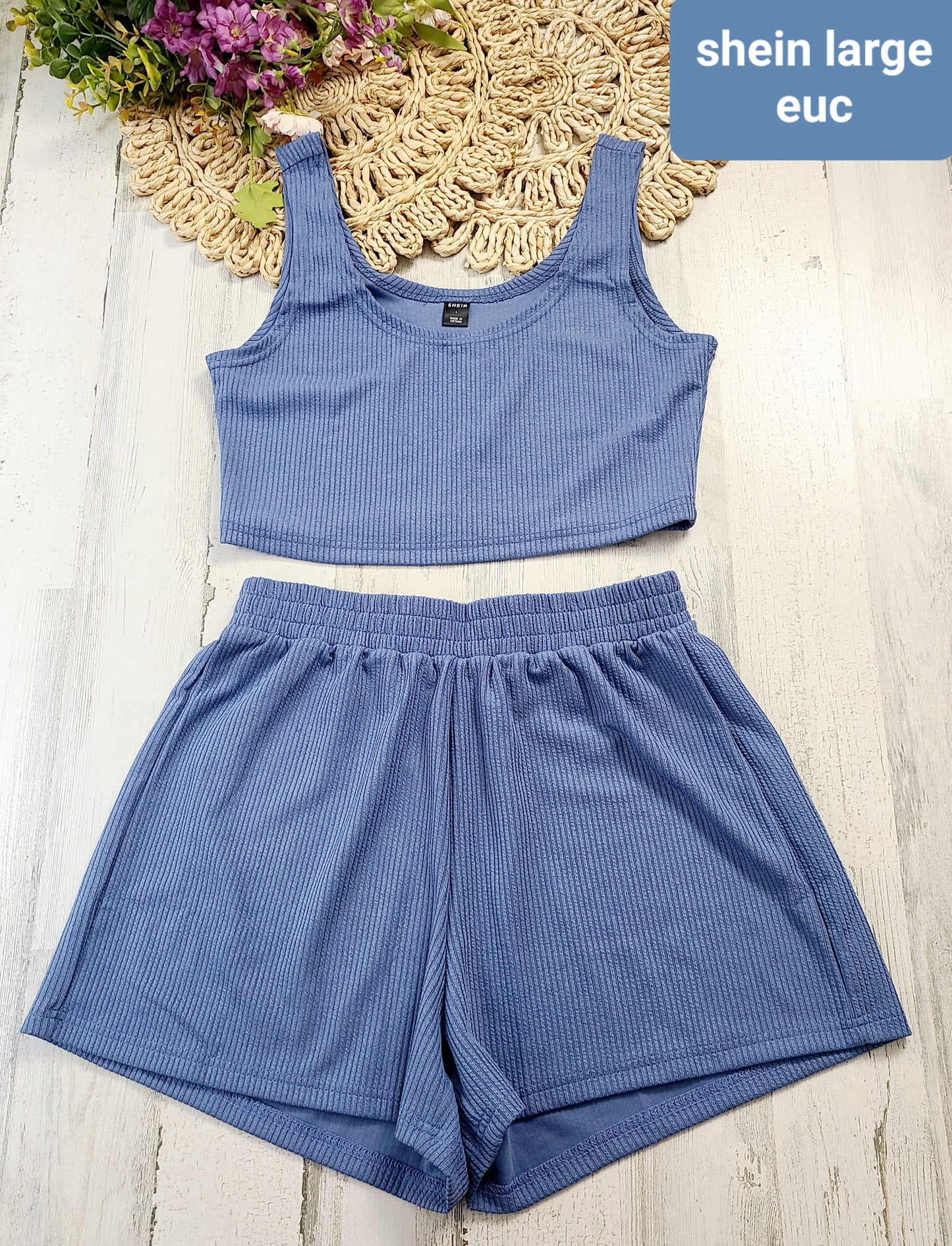 shein blue ribbed set