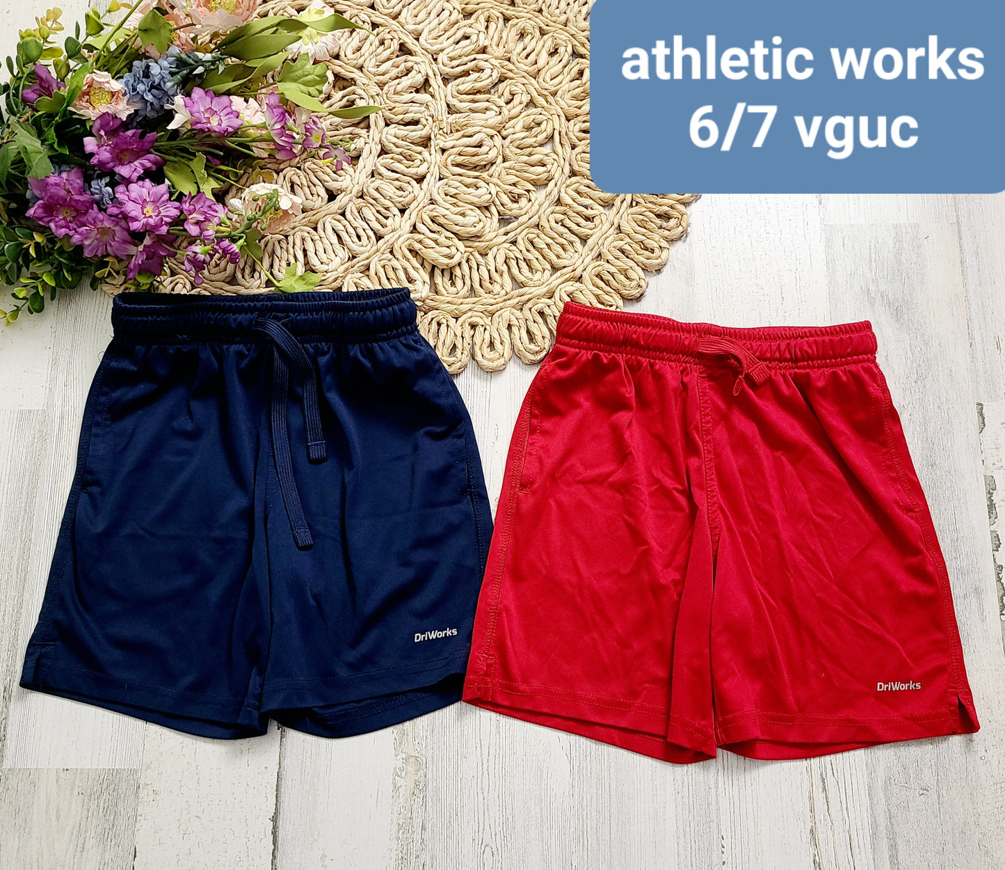 athletic works navy red shorts