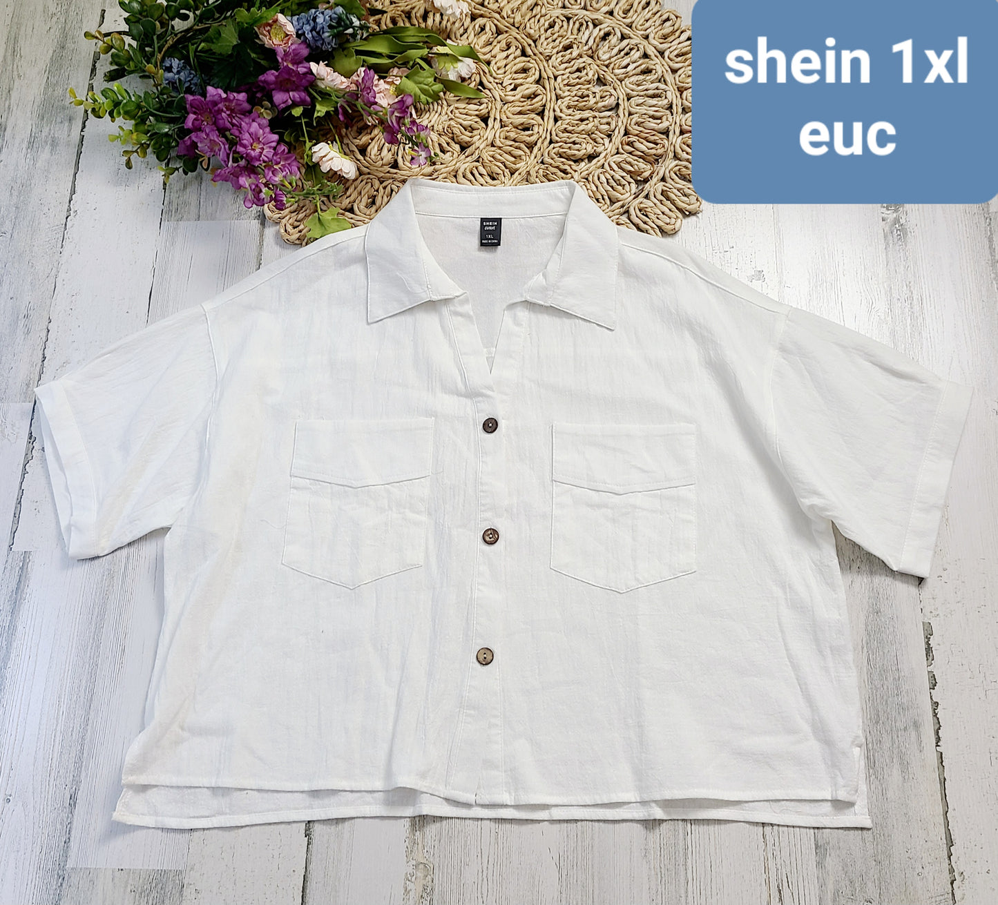 shein 1xl white crop button